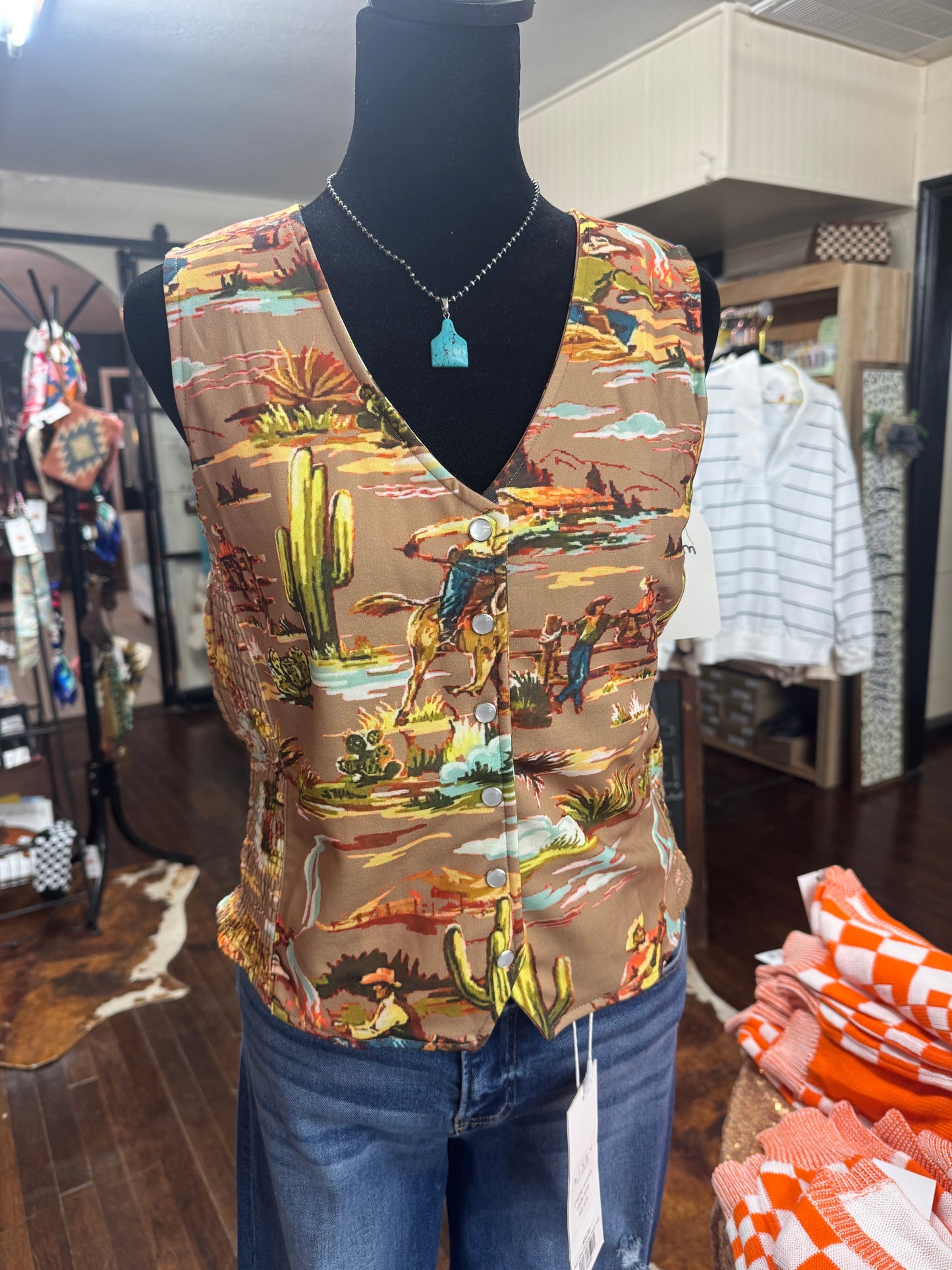 Dark Brown Button Western Vest