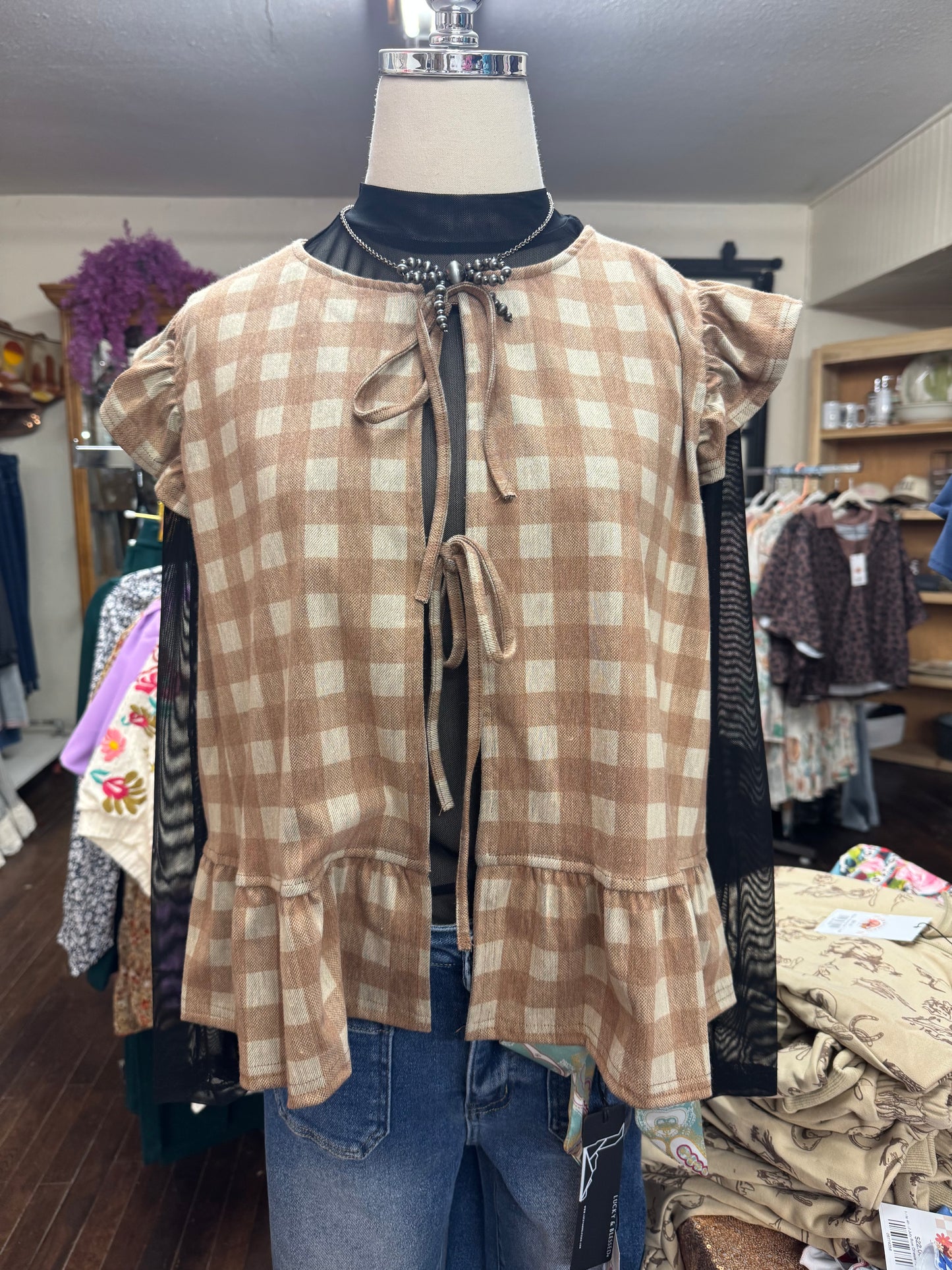 Molly Tie Front Gingham Vest