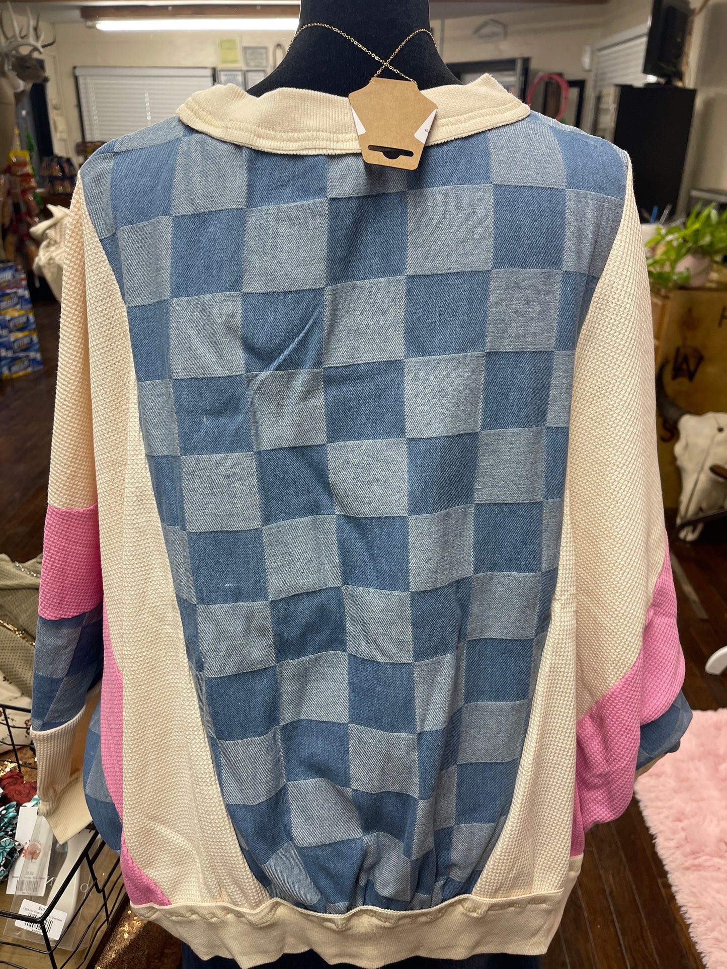 Checkered Denim Sweatshirt