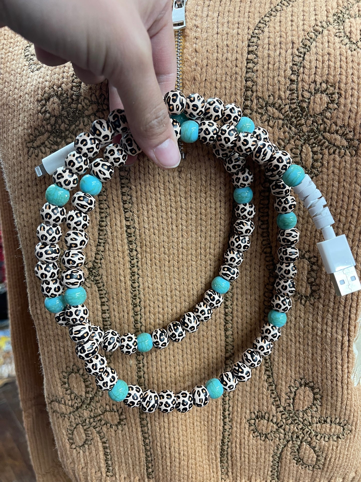 Leopard & Turquoise Phone Charger