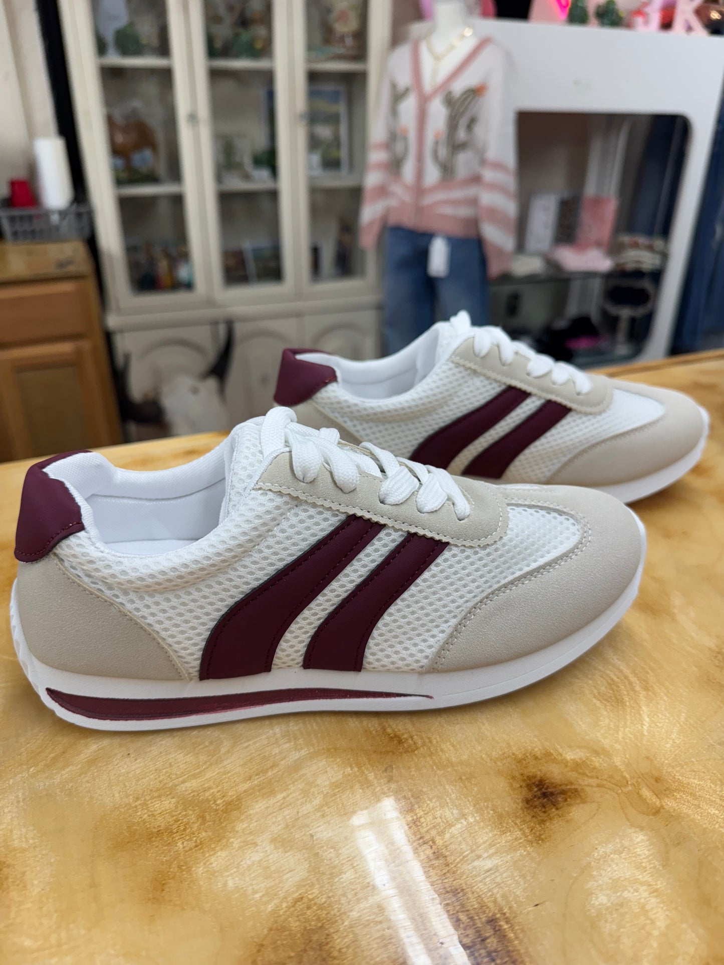 Maroon Color Block Sneakers