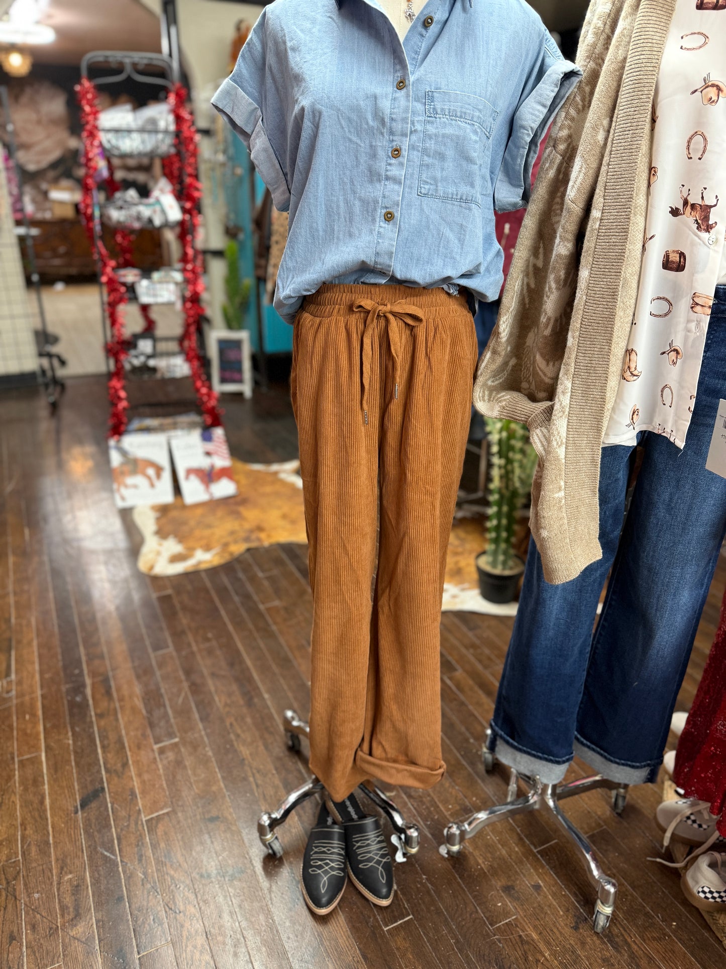 Rust Corduroy Drawstring Pants
