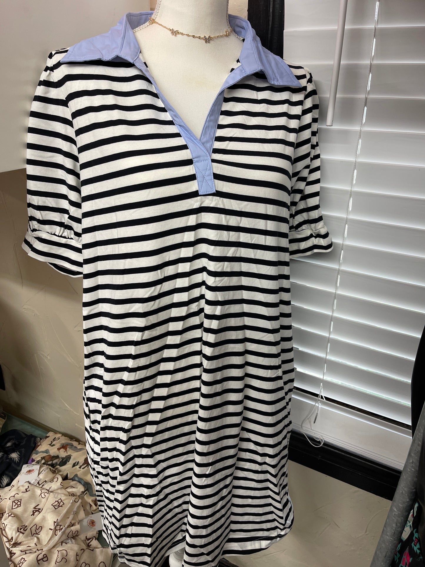 Striped Collared Puff Sleeve Dress *2 options