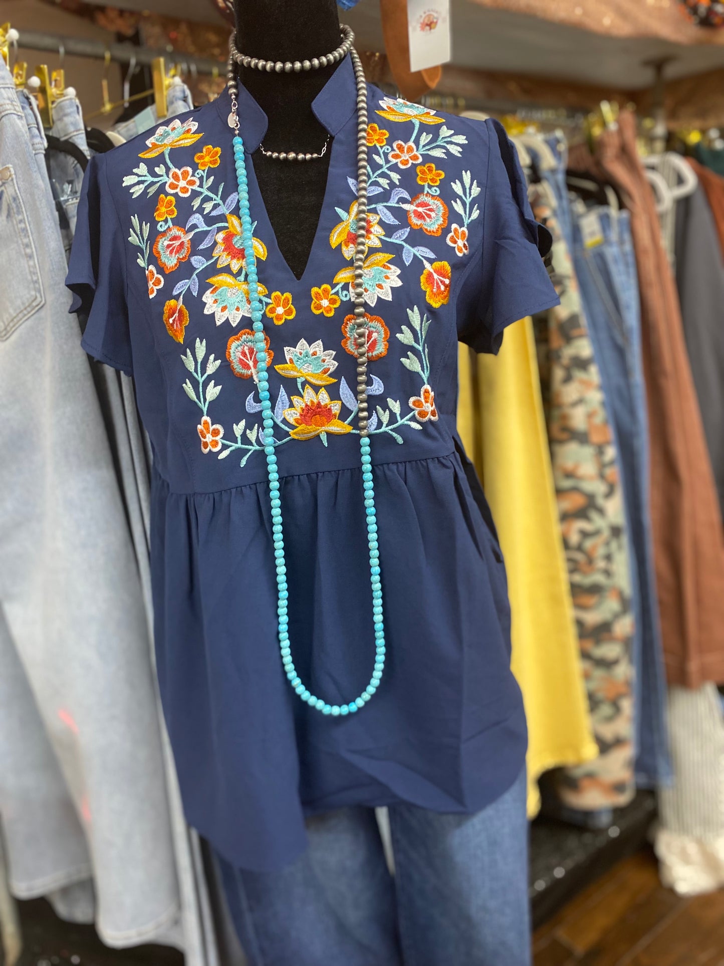 Floral Embroidered Babydoll Blouse