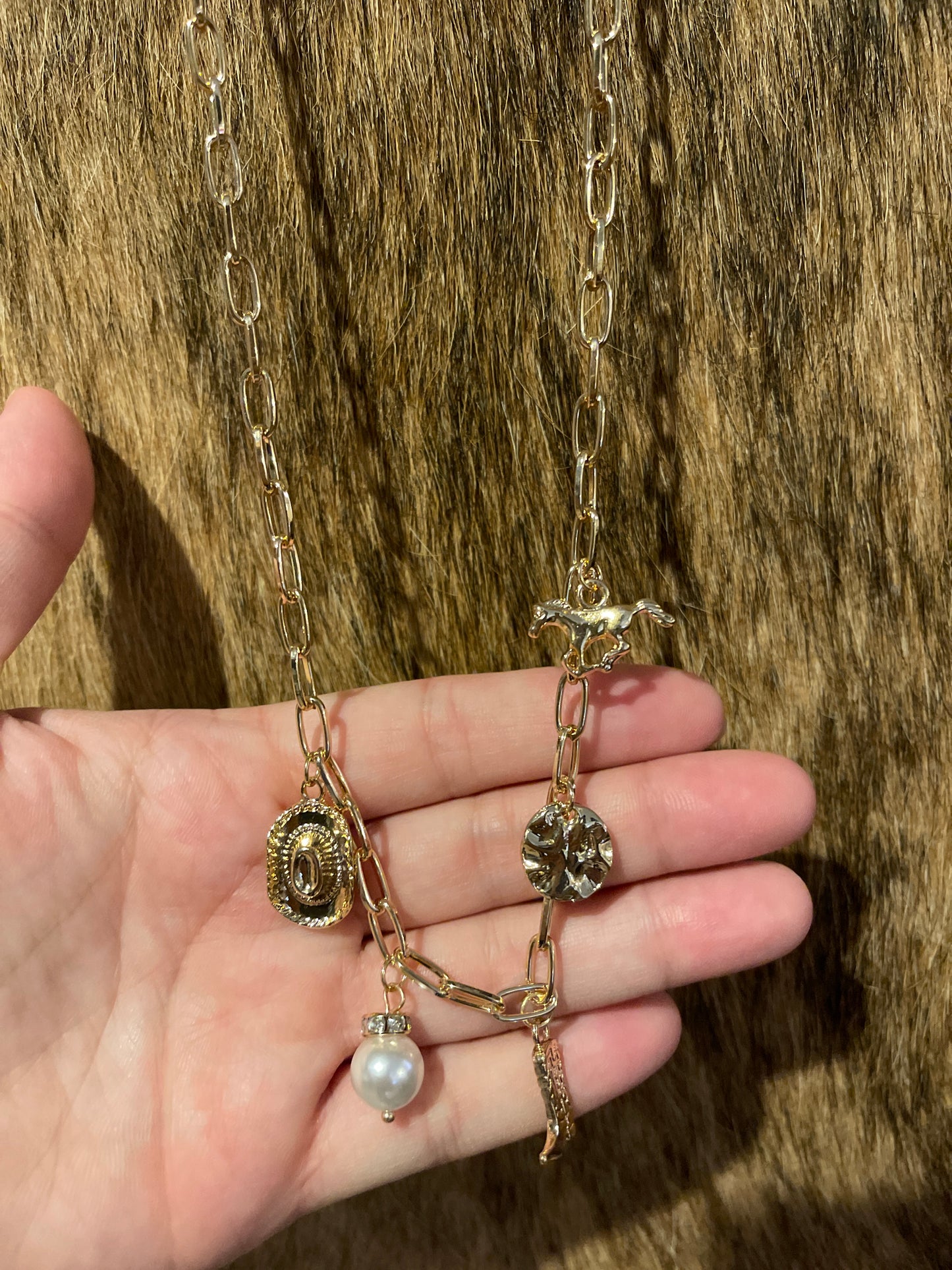 Gold Western Boot Charm Necklace