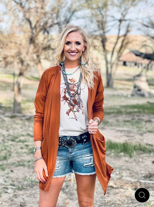 Rust Mid-Length Cardigan