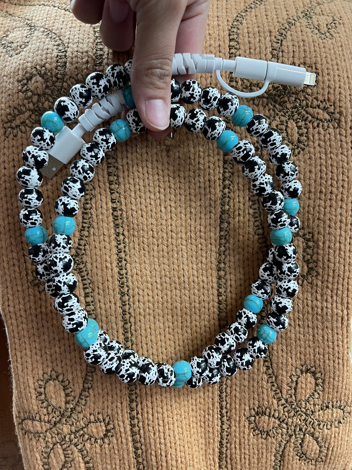 Cowprint & Turquoise Phone Charger