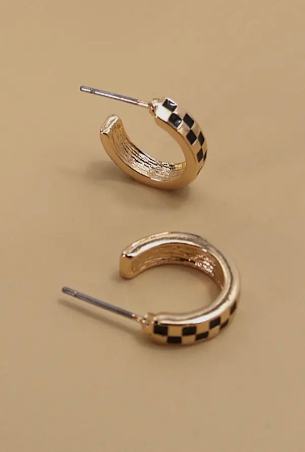 Small Gold Checkered Hoop Earrings