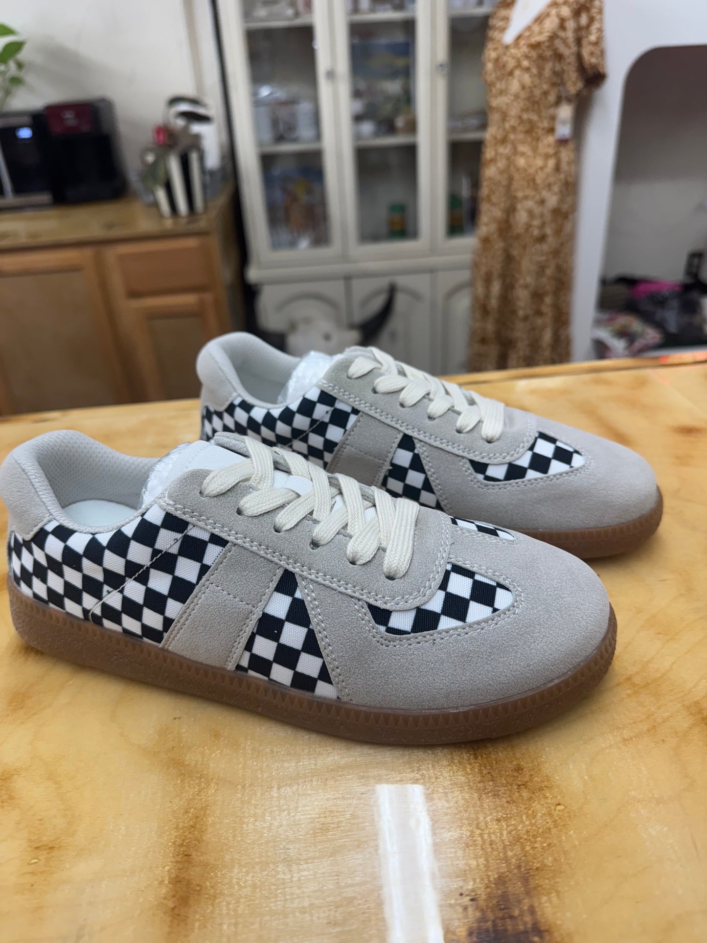Grey Checkered Sneakers