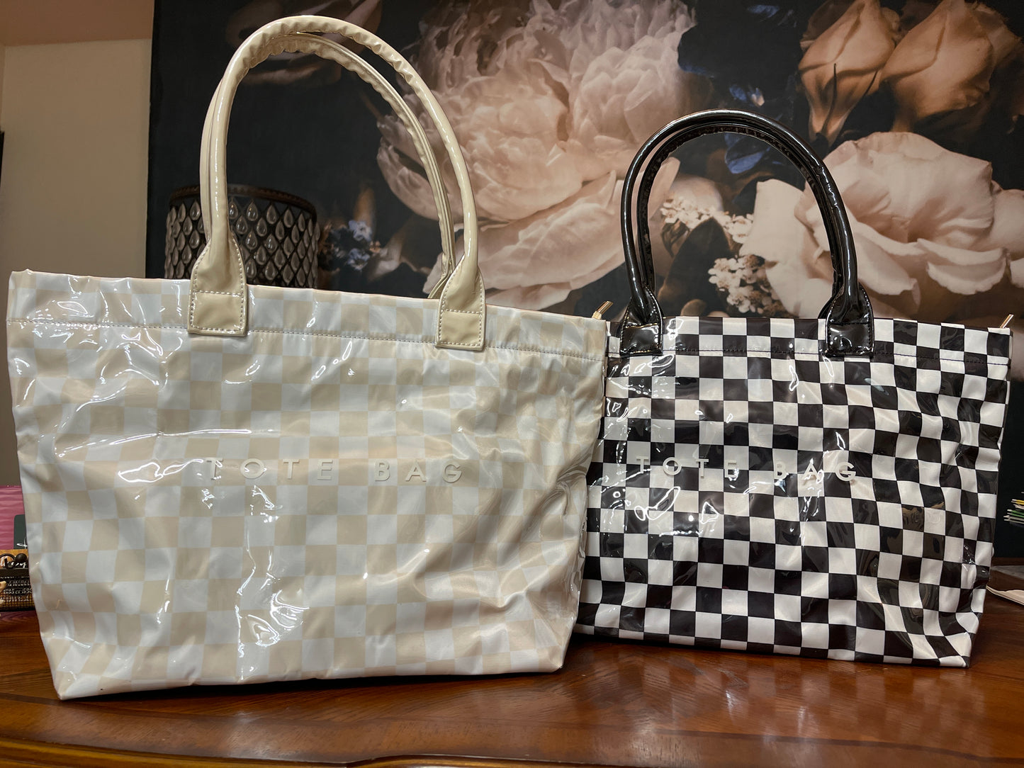 Kraft Checkered Tote Bags