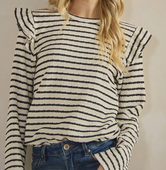 Ruffle Shoulder Striped Top