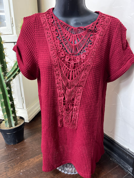 Burgundy Waffle Knit Top