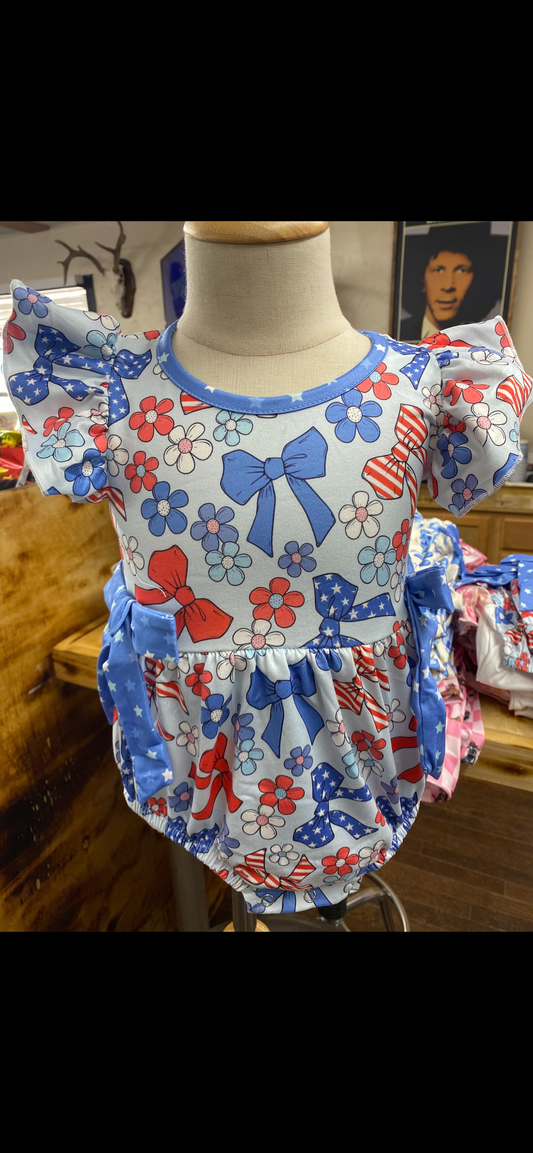 Kids 4th of July Bow Onesie