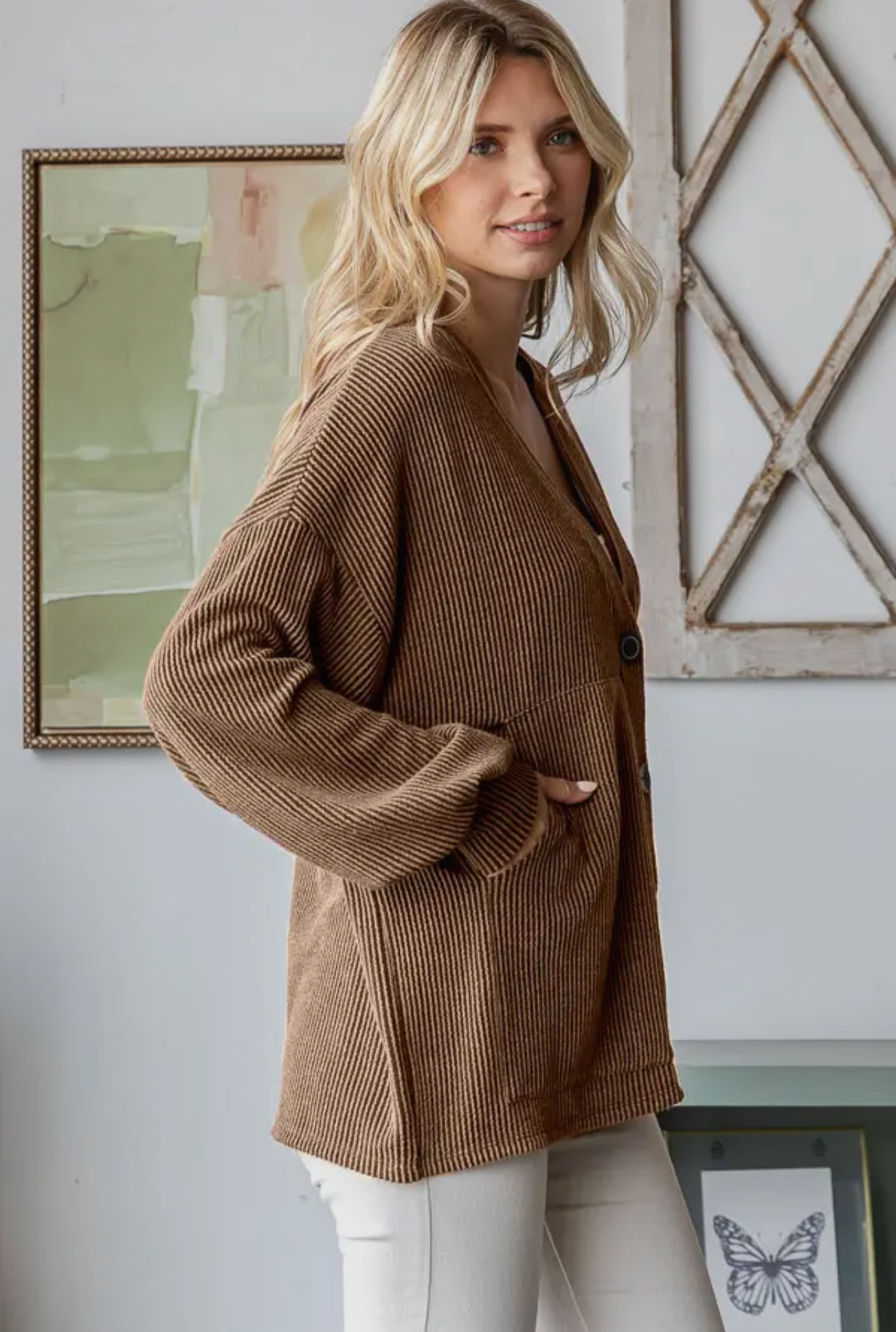 Chestnut Balloon Sleeve Cardigan