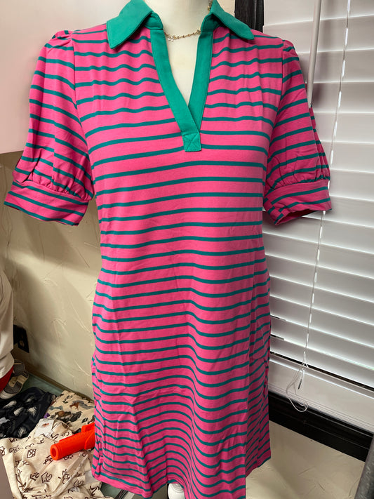 Striped Collared Puff Sleeve Dress *2 options