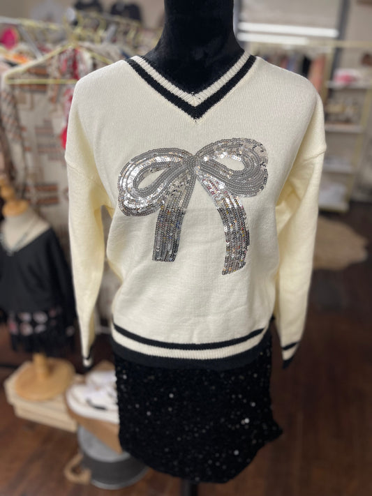 Sequin Bow Varsity Sweater