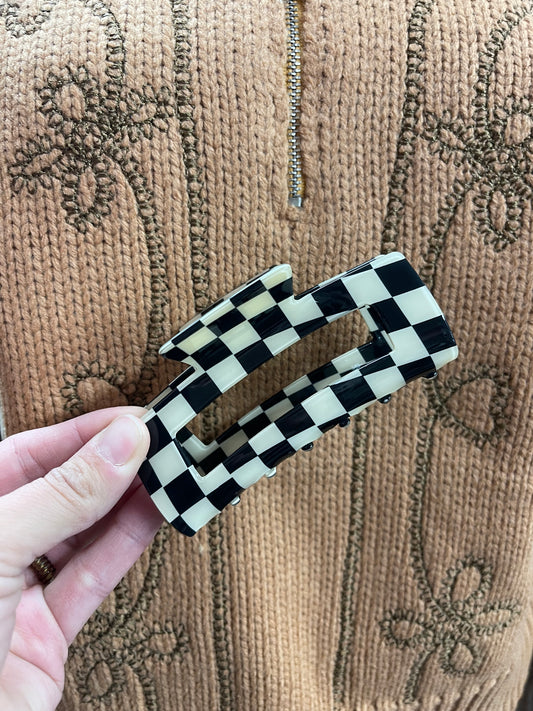 Black & White Checkered Hair Clip