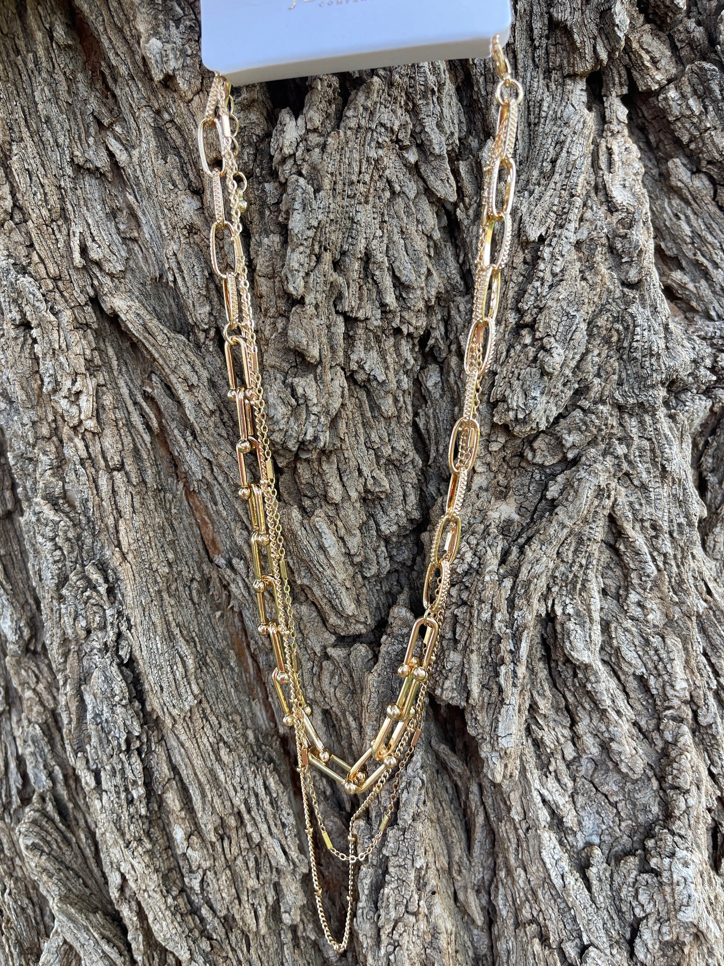 Gold Multi Layer Beaded U Link Chain Necklace