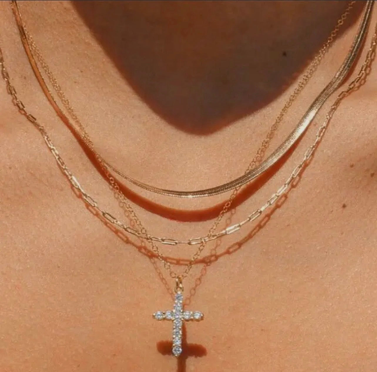 Gold Cross Layered Necklace