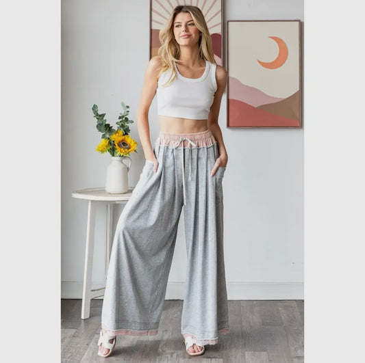 Washed Twofer Wide Leg Pants