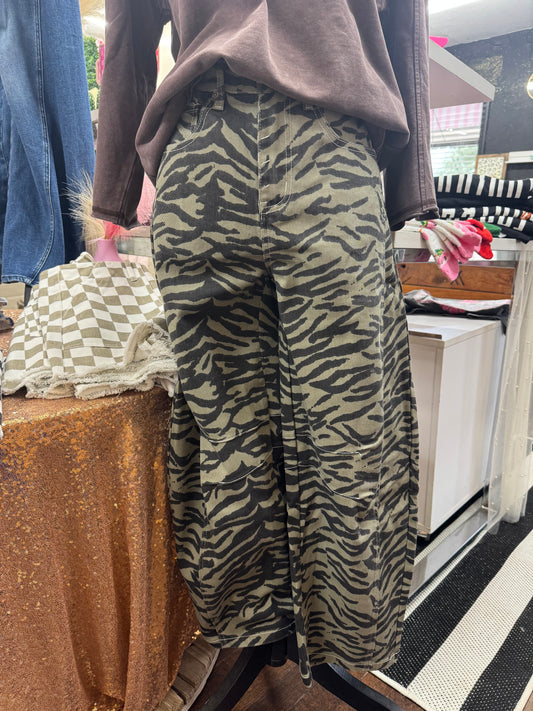 Zebra Wide Leg Barrel Jeans