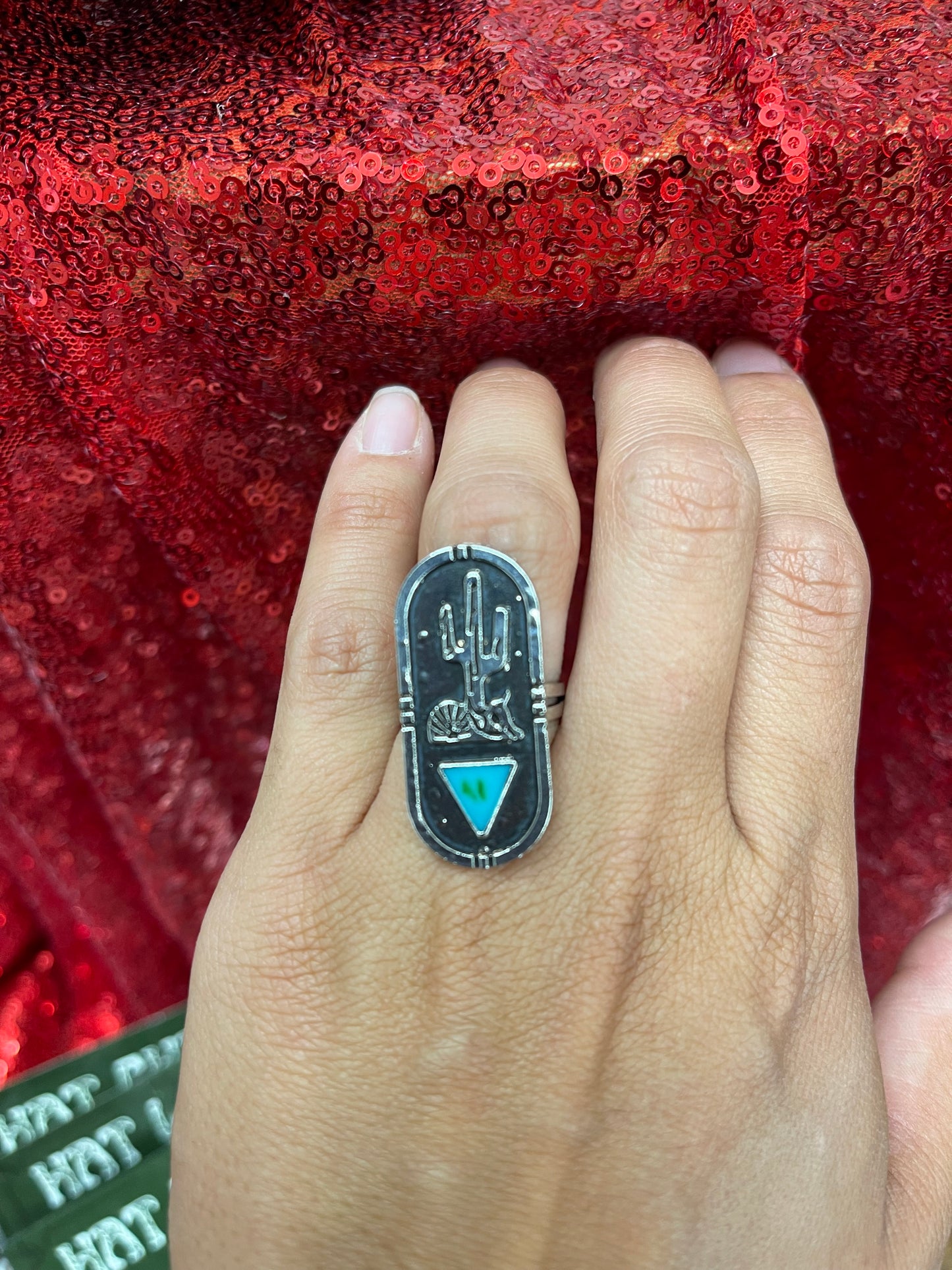 Turquoise Cactus Adjustable Ring