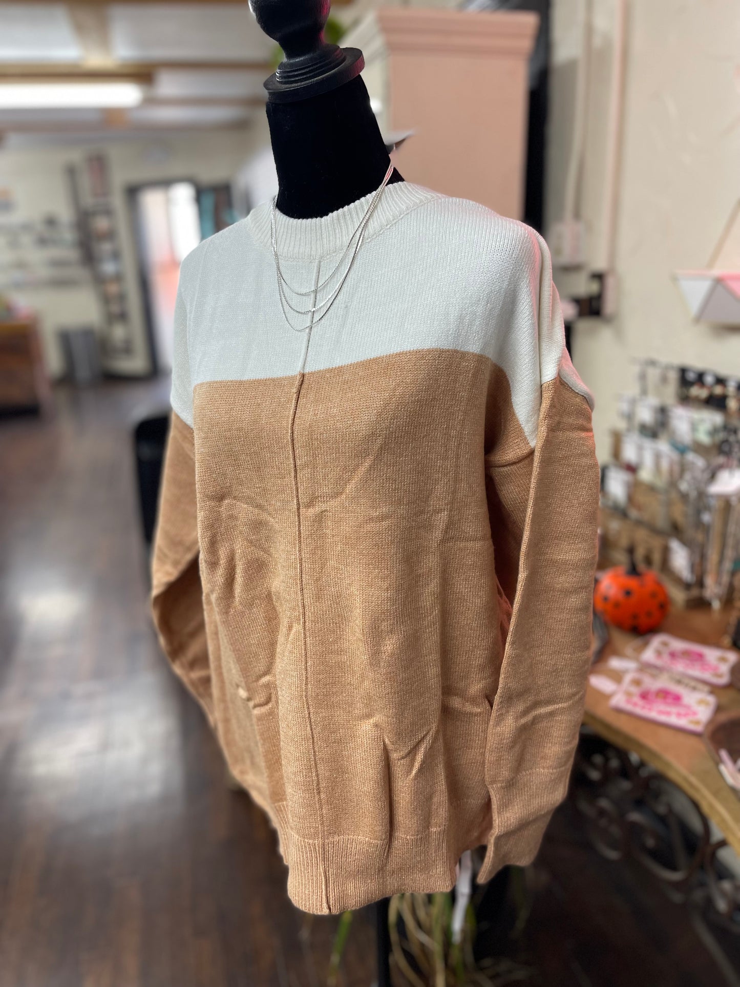 Tan Color Block Sweater