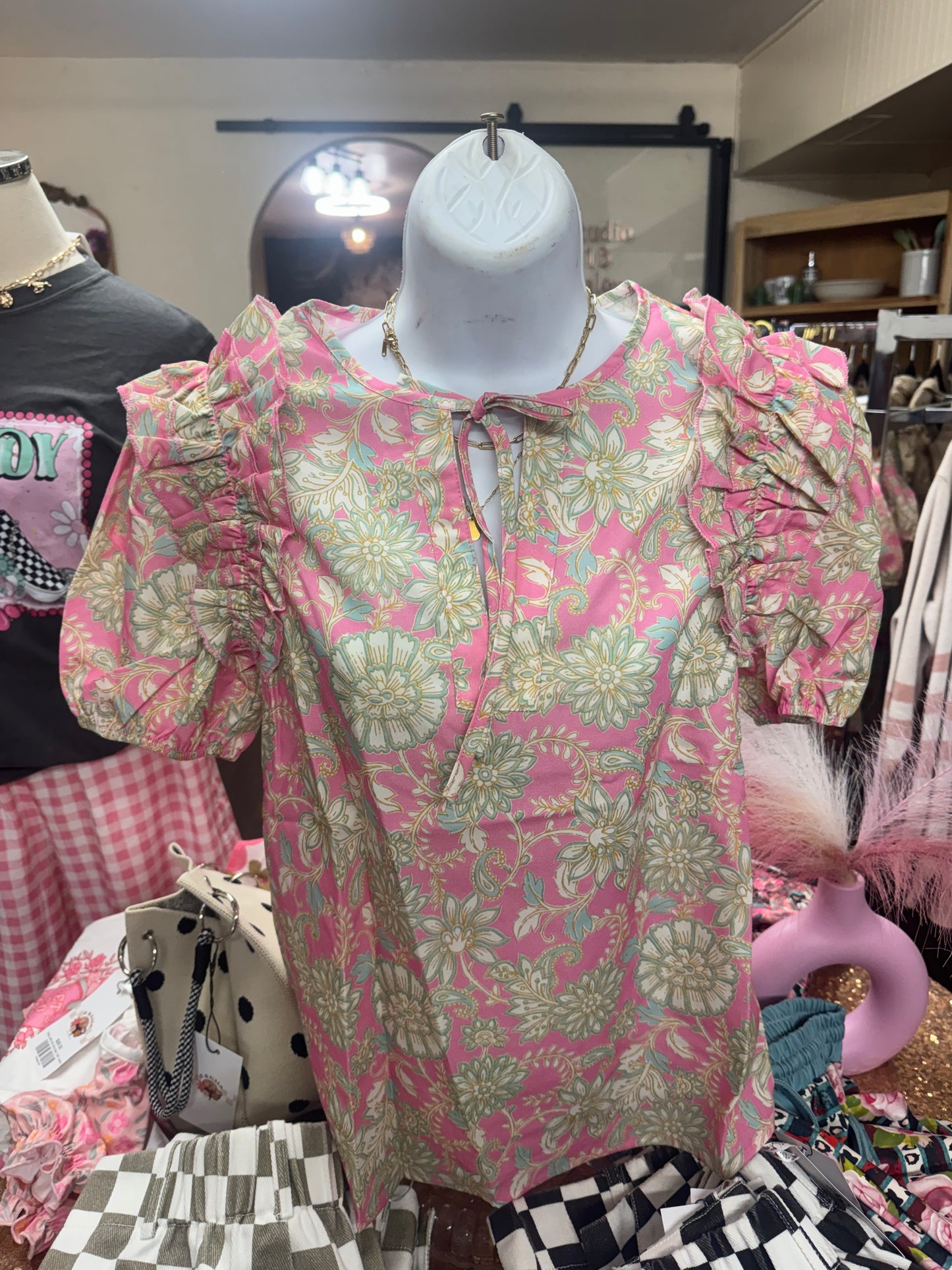 Tie Front Puff Sleeve Blouse