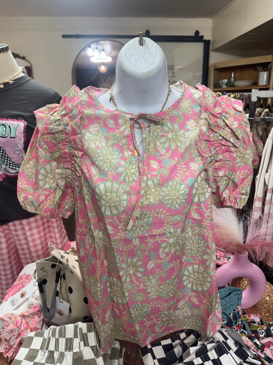 Tie Front Puff Sleeve Blouse