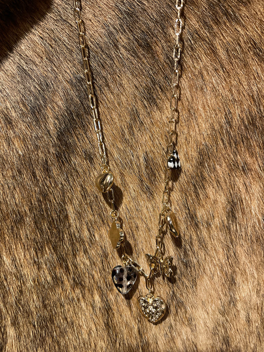Heart Checkers Charm Necklace