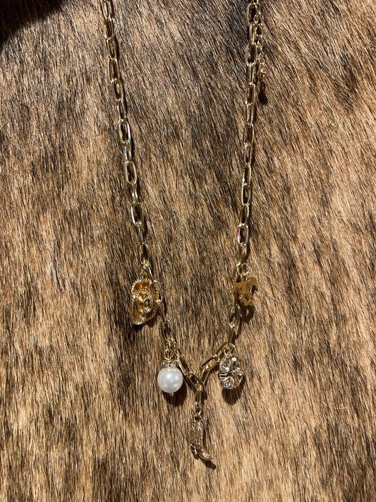 Gold Western Boot Charm Necklace