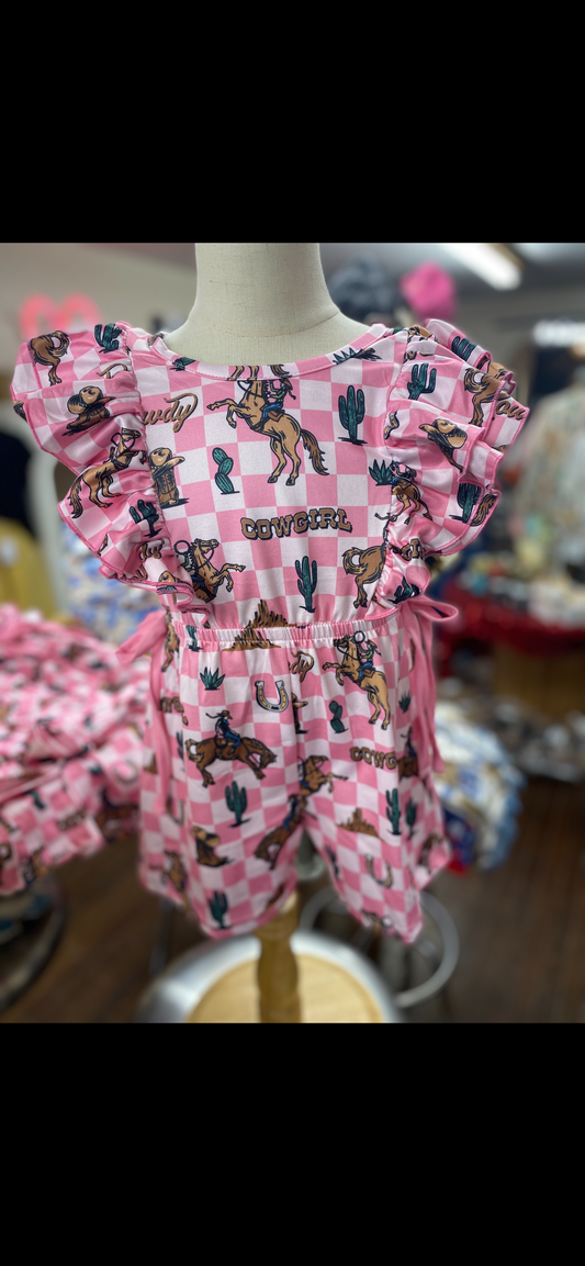 Kids Cowgirl Checker Romper