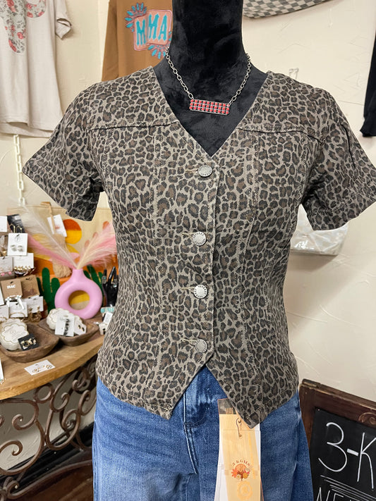 Leopard Denim Top