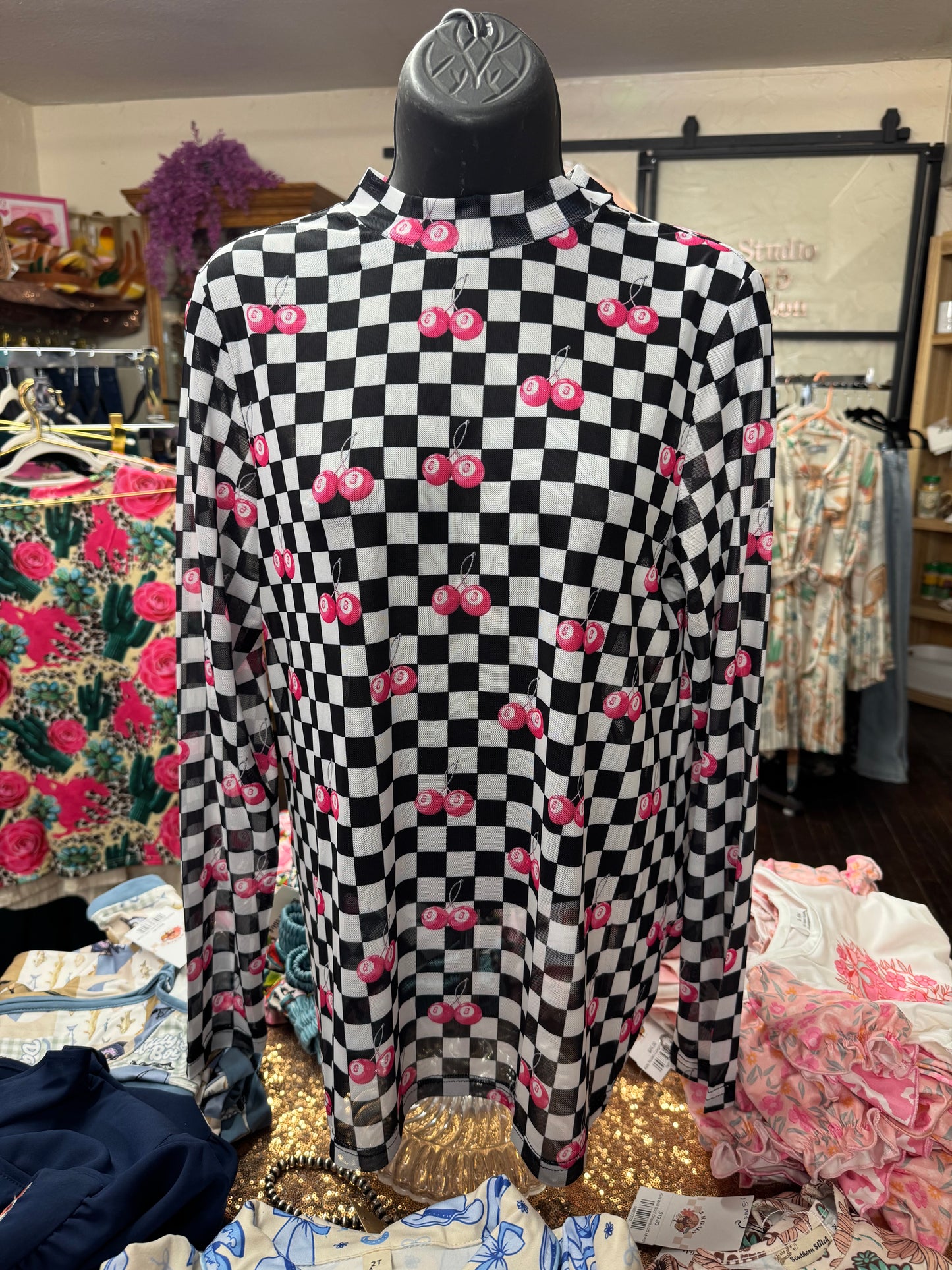 Funky Checker Mesh Top
