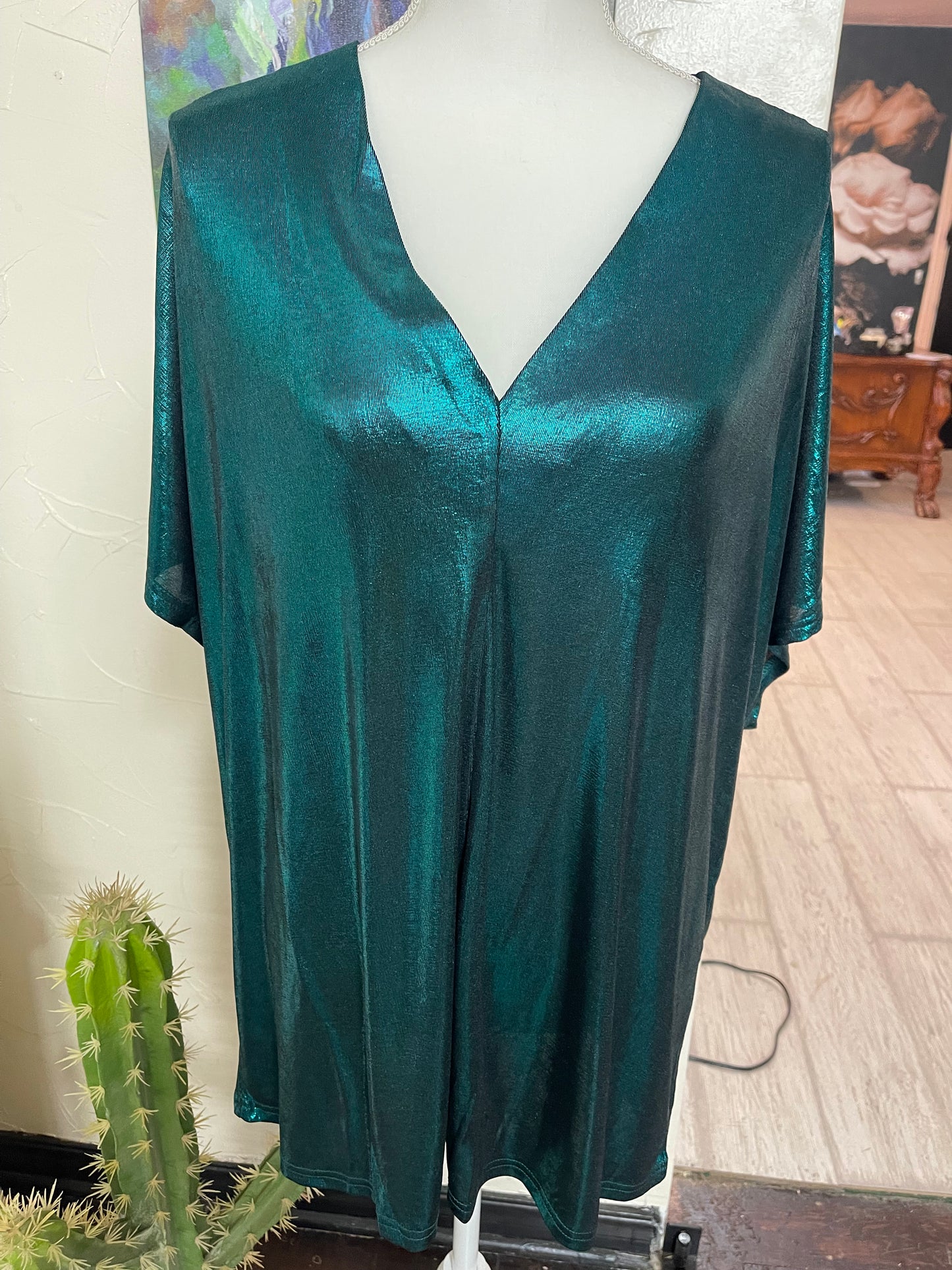 Green Metallic Party Top Blouse