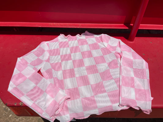 Little Girl Pink Checkered Mesh Top