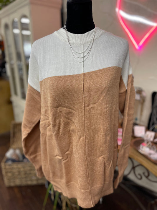 Tan Color Block Sweater