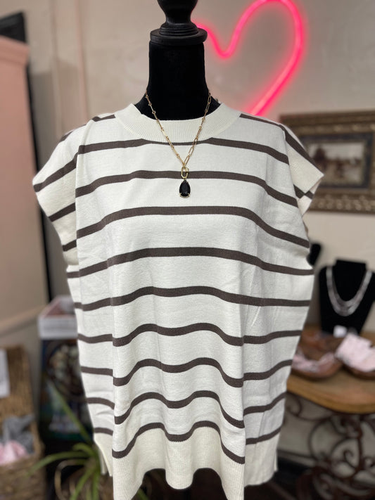 Short Sleeve Brown Striped Sweater