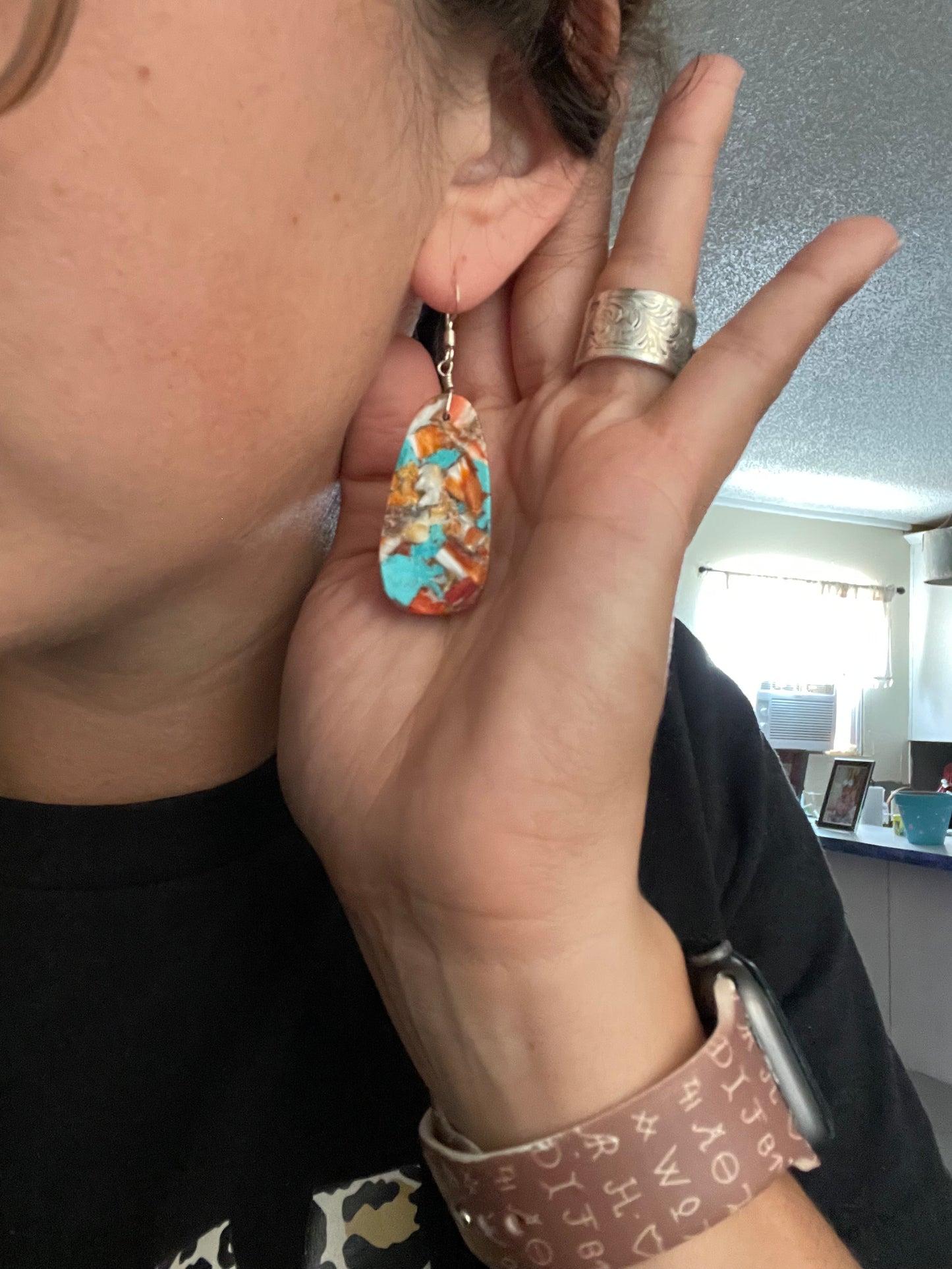 Authentic Spiny Oyster Turquoise Slab Earrings