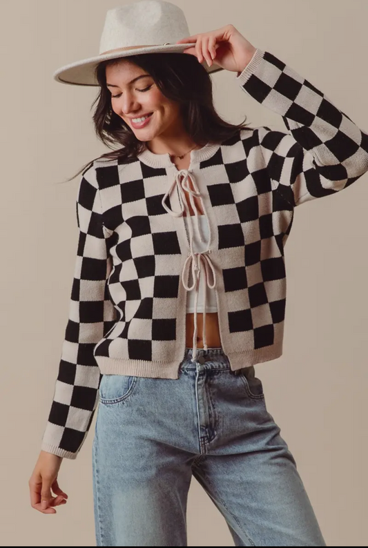 Tie Front Checkered Top