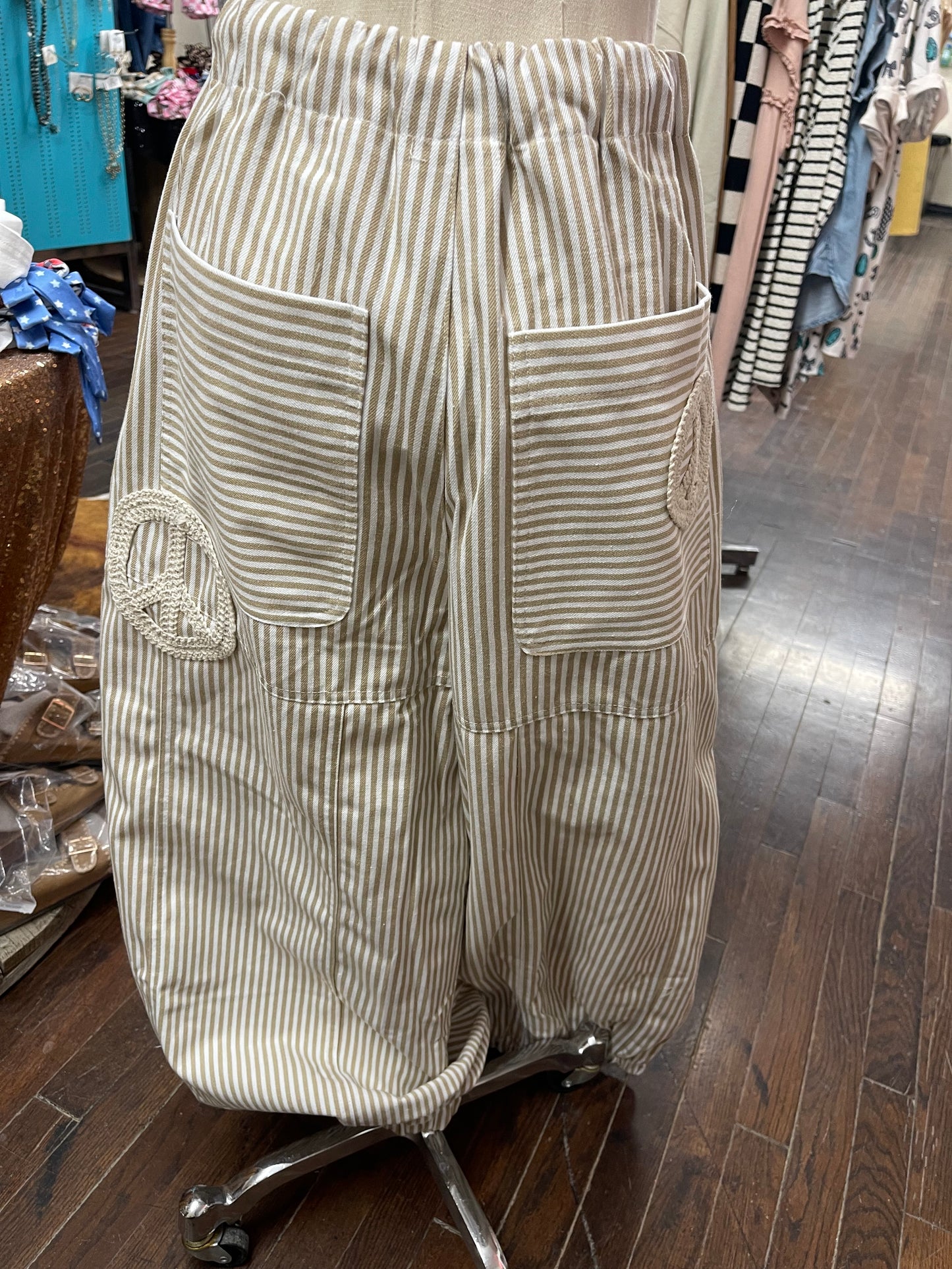 Peace Sign Pinstripe Palazzo Pants