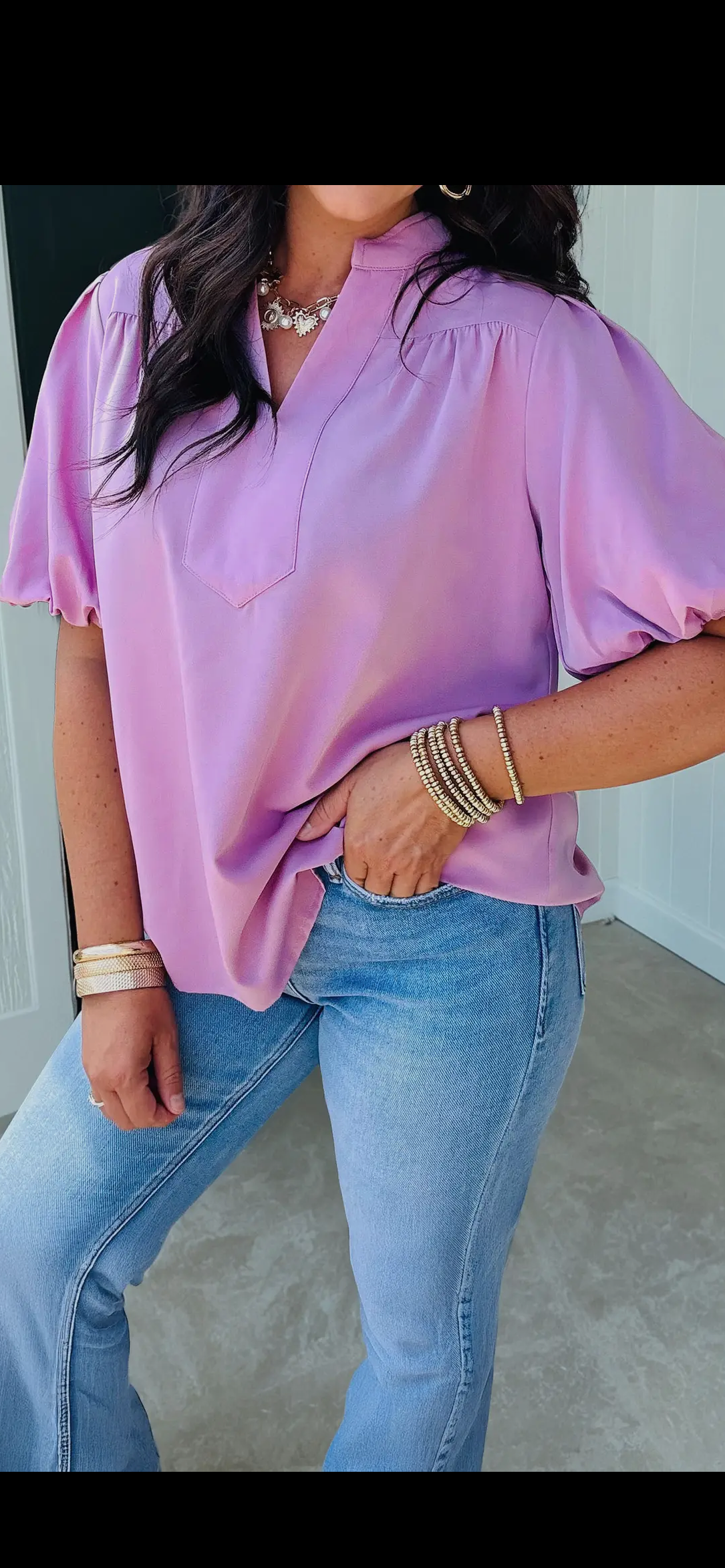Lavender Puff Sleeve Blouse