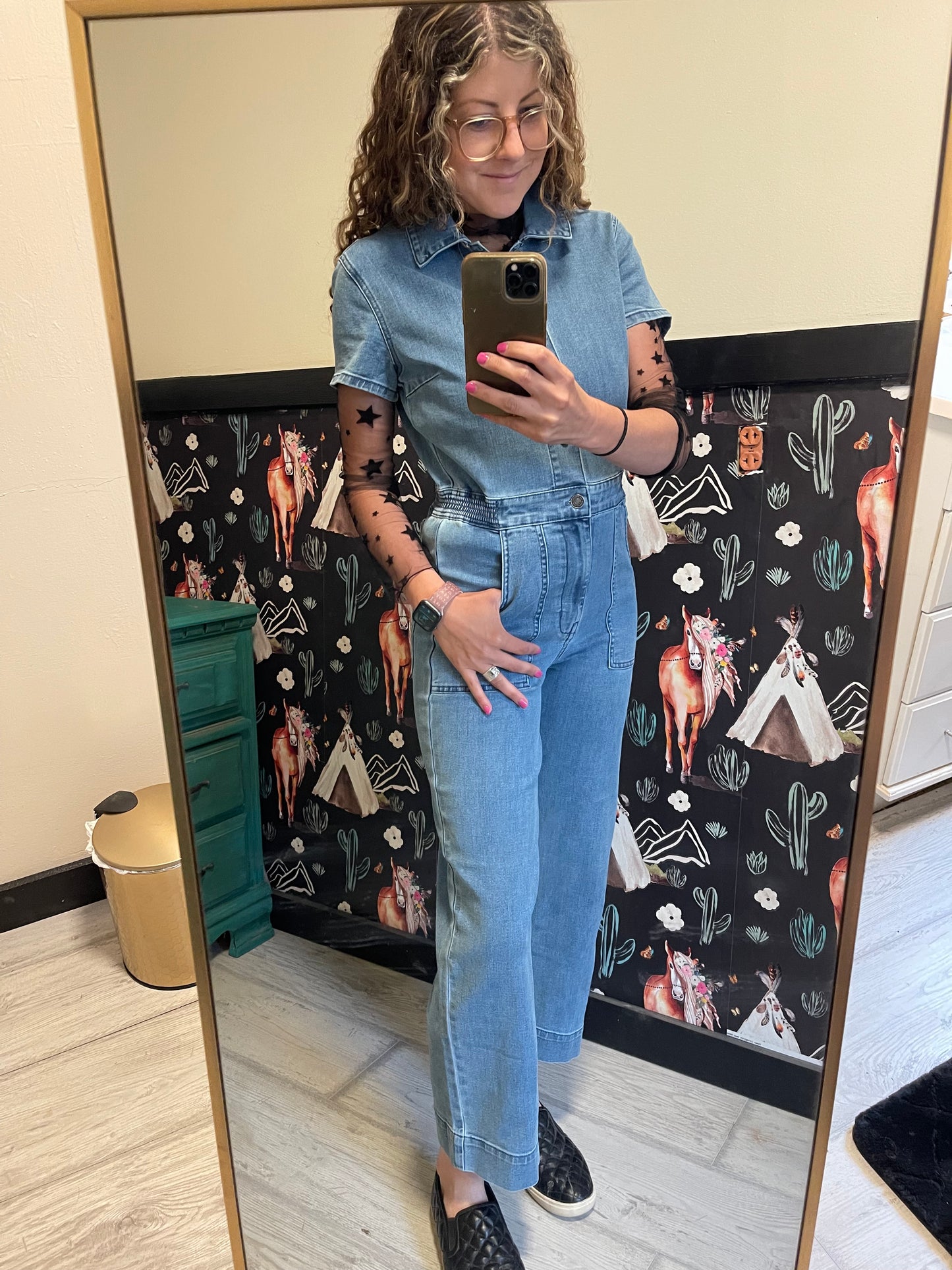 Kancan Straight Leg Denim Jumpsuit