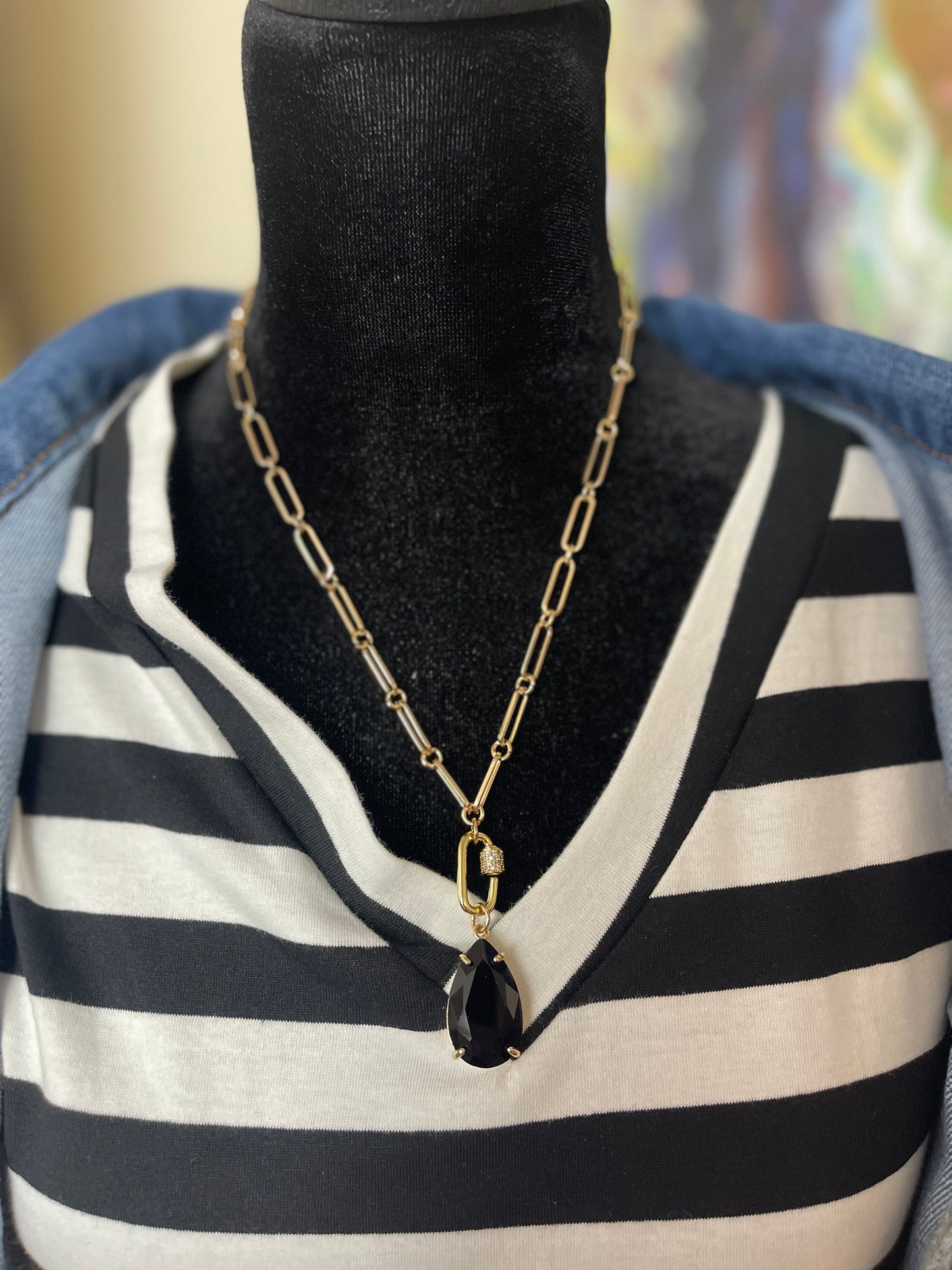 Black Crystal Drop Necklace