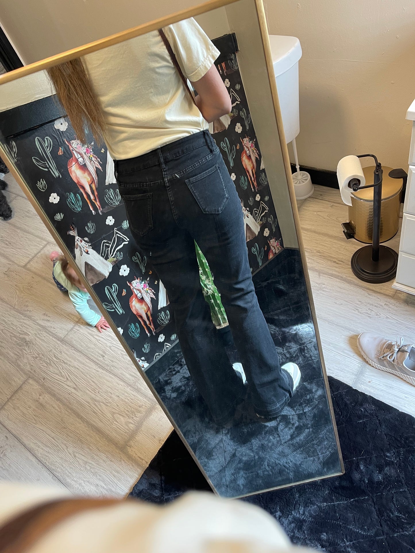 Black High Waist Button Front Flare Jeans