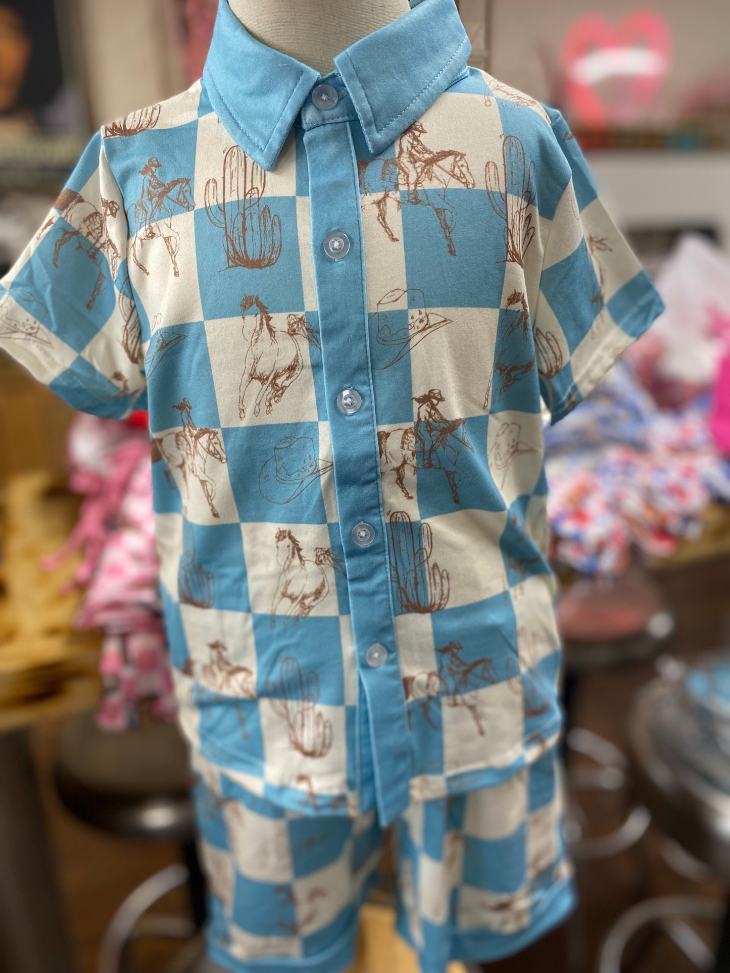 Kids Blue Checkered Set