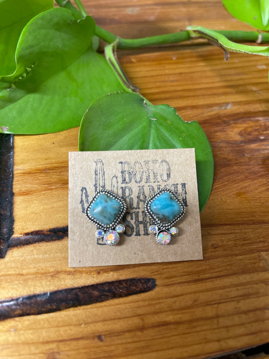 Turquoise Diamond Stud Earrings