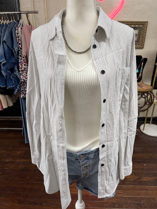 Striped Long Sleeve Button-Up Top