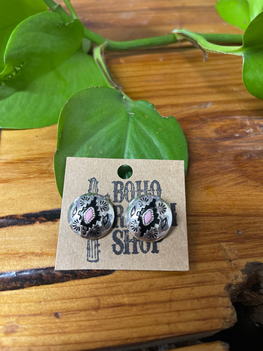 Pink Western Circle Post Earrings