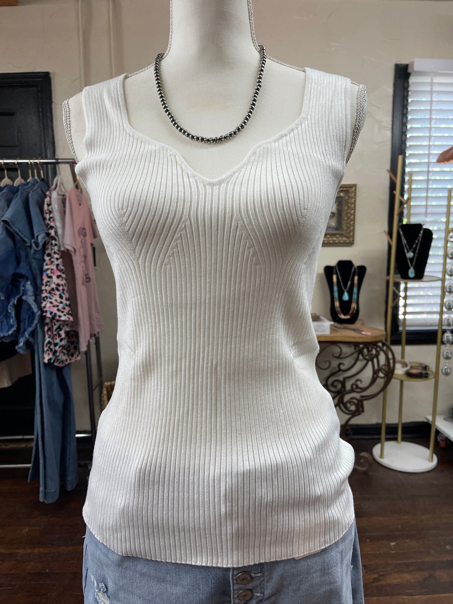 Ribbed White Tank